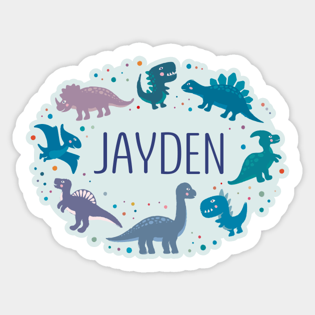 Jayden name surrounded by dinosaurs Sticker by WildMeART